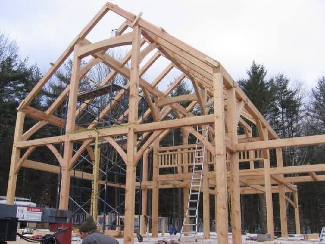 Timber frame structure raised by Ravencraft, exposed joinery